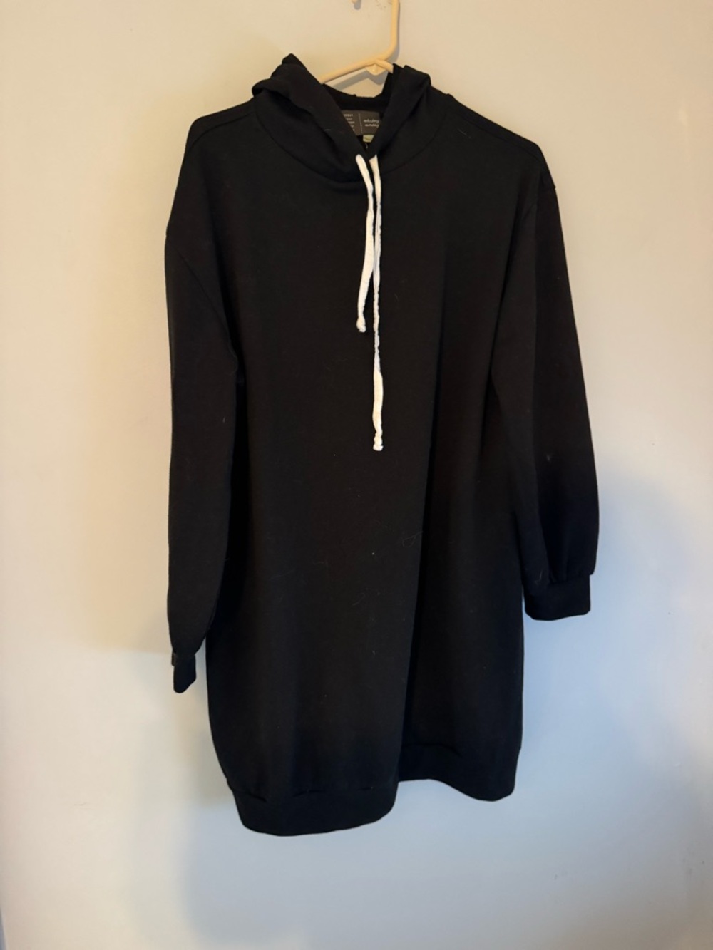 Anthropologie Black Hooded Sweater Dress with White Drawstrings
